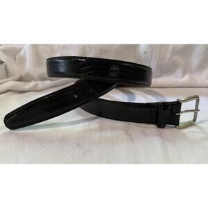 TORINO Black Embossed Italian Kipskin Leather Belt Silver Brass Buckle Sz 36